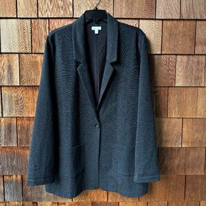 Garnet Hill Black Heather Knit Relaxed Boyfriend Blazer in Women's 18